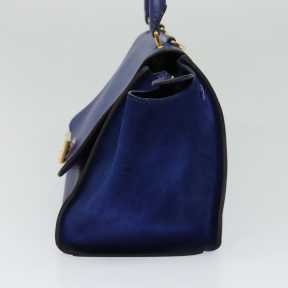 CELINE Trapeze Hand Bag Suede Leather Blue Gold - Picture 5 of 13